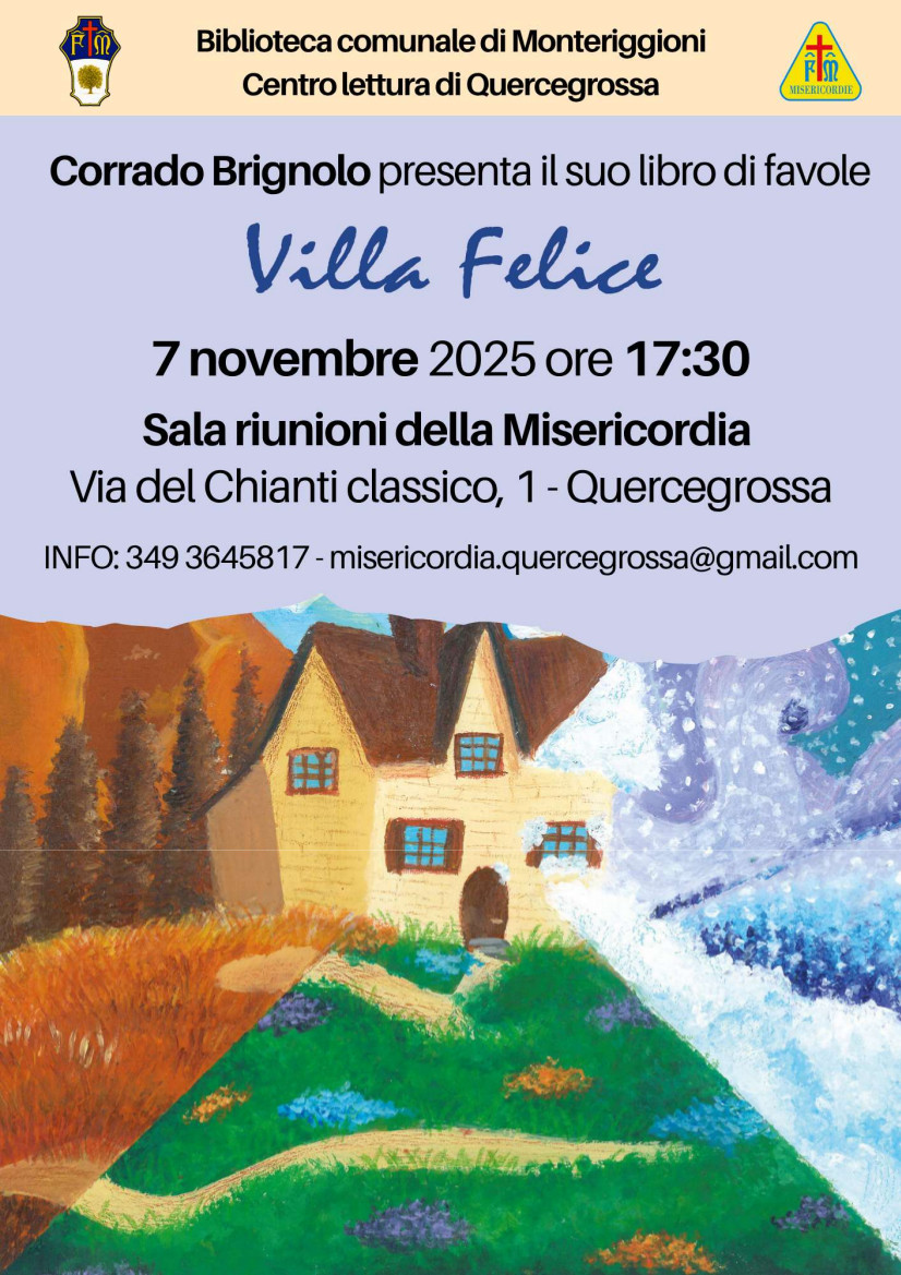 Locandina presentazione libro Villa Felice a Quercegrossa il 7 novembre 2025