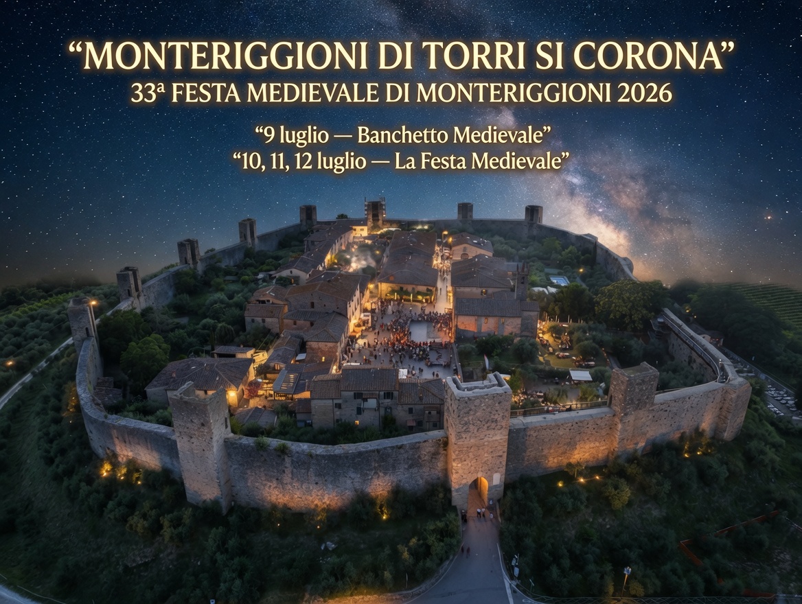 Foto di Monteriggioni con date festa medievale 2026